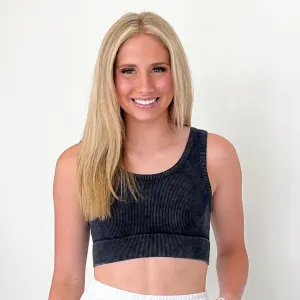 Jayla - Mineral Wash Ribbed Brami Top (Black)