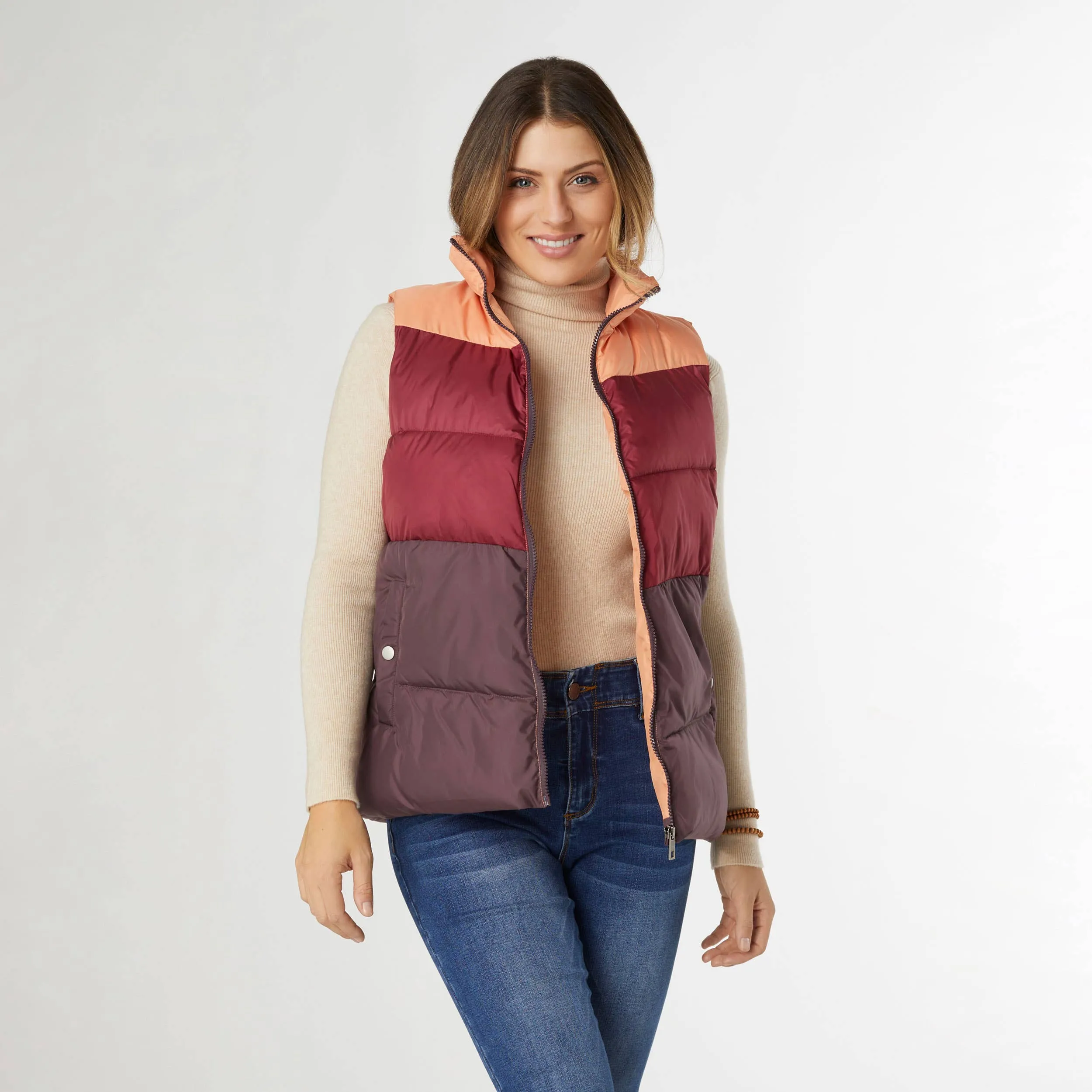 Jaylini Colorblock Puffer Vest in Beaujolais