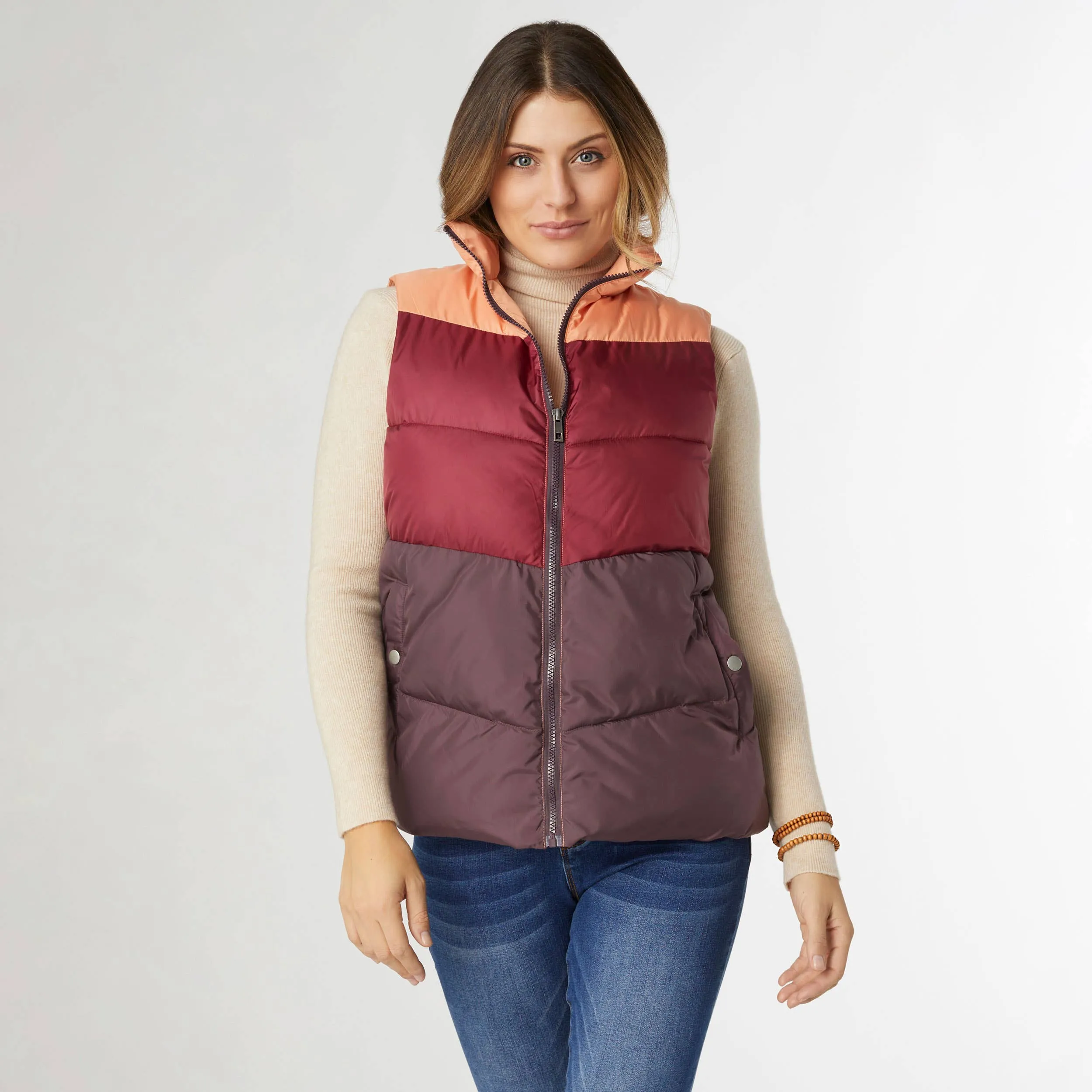 Jaylini Colorblock Puffer Vest in Beaujolais