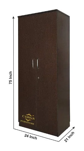 Junglewood Texture 2 Door Wardrobe/Cupboard in Brown with 2 Drawers, 3 Shelves and Hanging Space for Clothes