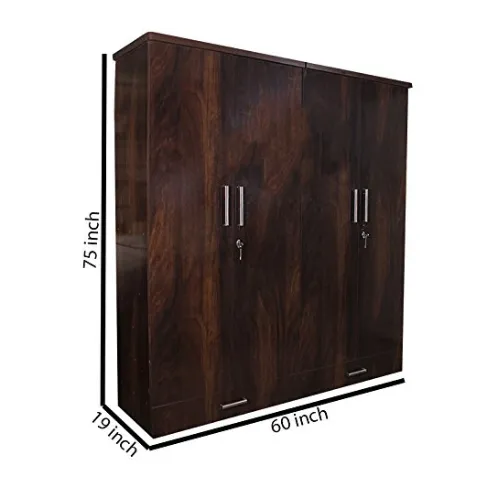Junglewood Textured 4 Door Wardrobe with Mirror (Black)