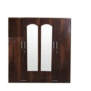 Junglewood Textured 4 Door Wardrobe with Mirror (Black)