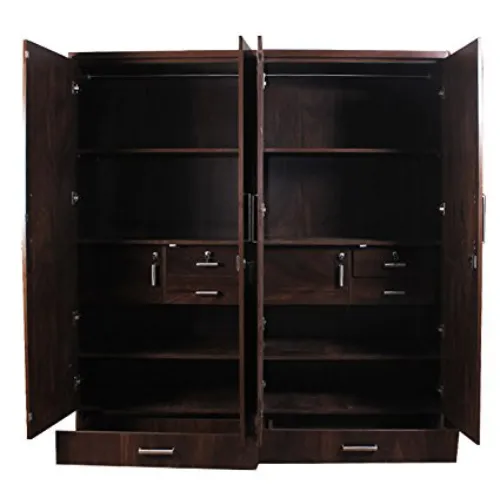 Junglewood Textured 4 Door Wardrobe with Mirror (Black)
