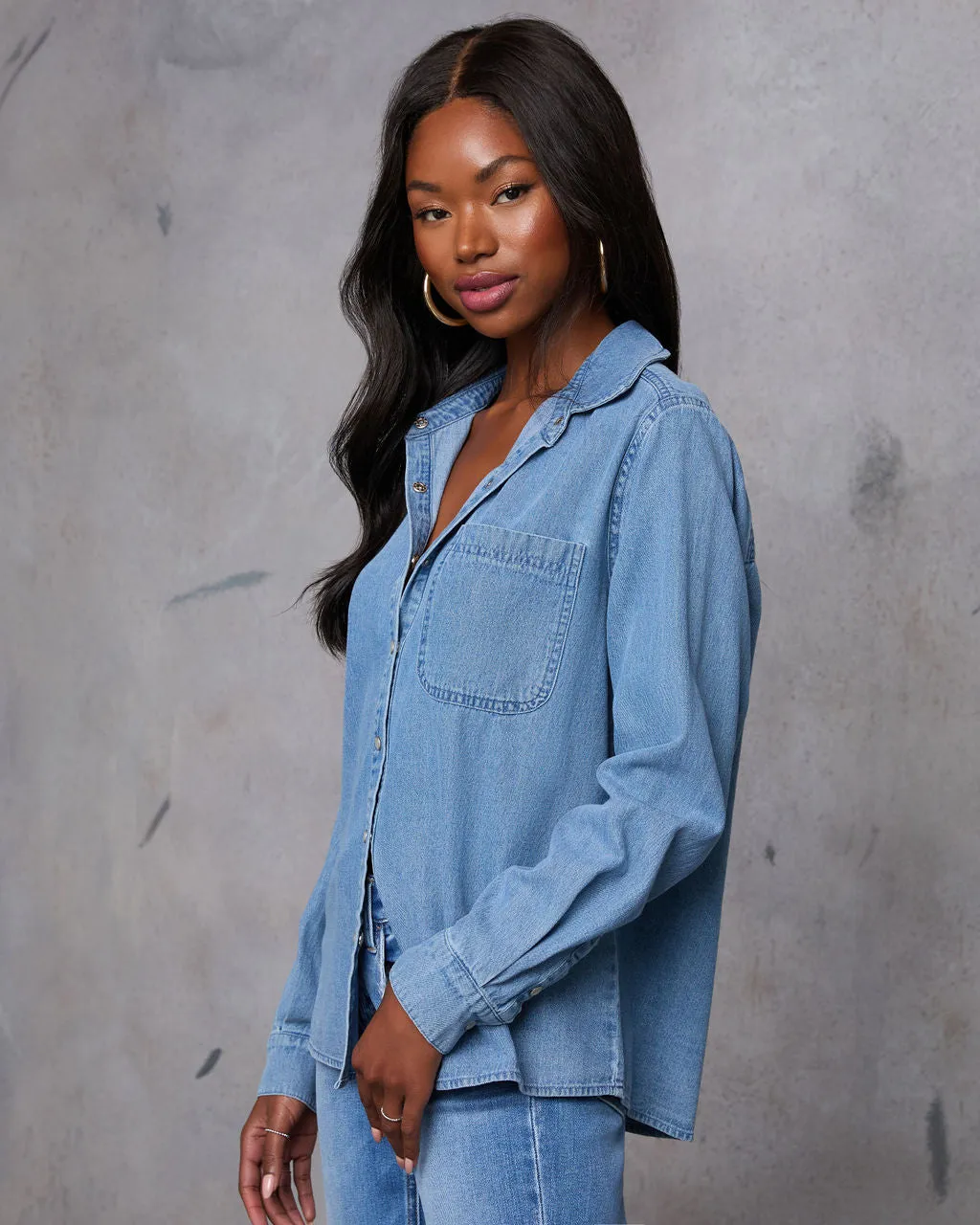 Juniper Haze Denim Button Down Top