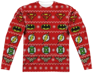 Justice League Sublimated Ugly Faux Christmas Sweater Long Sleeve Tee