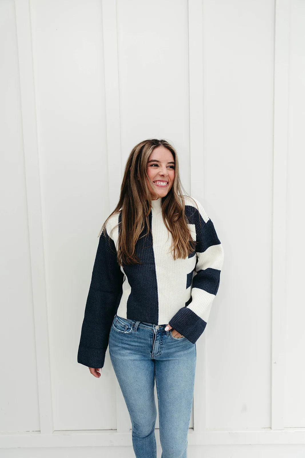 Kamryn Colorblock Sweater - Navy/Ivory