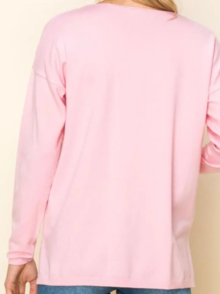Kehlani V-Neck Sweater - Powder Pink