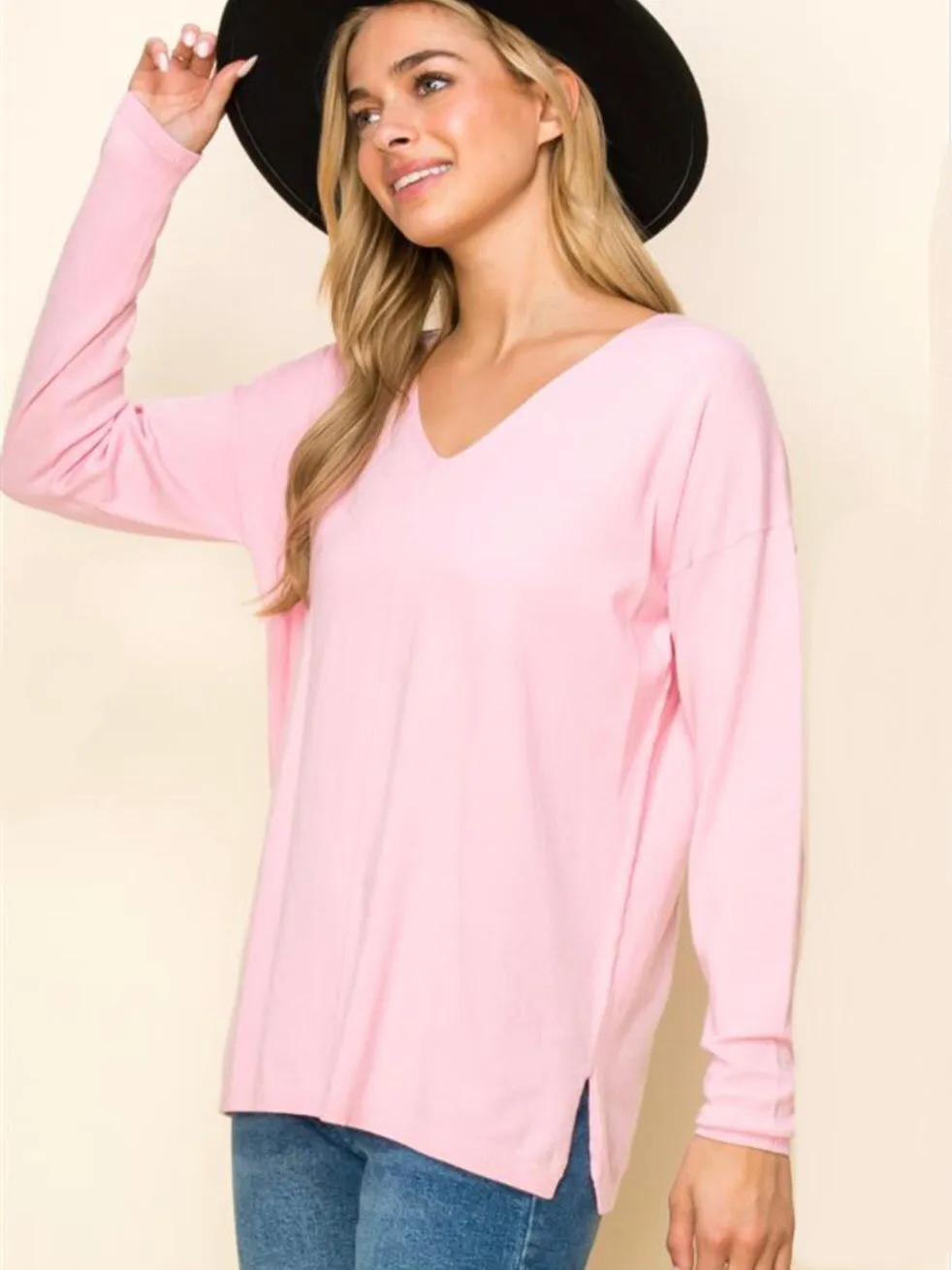 Kehlani V-Neck Sweater - Powder Pink