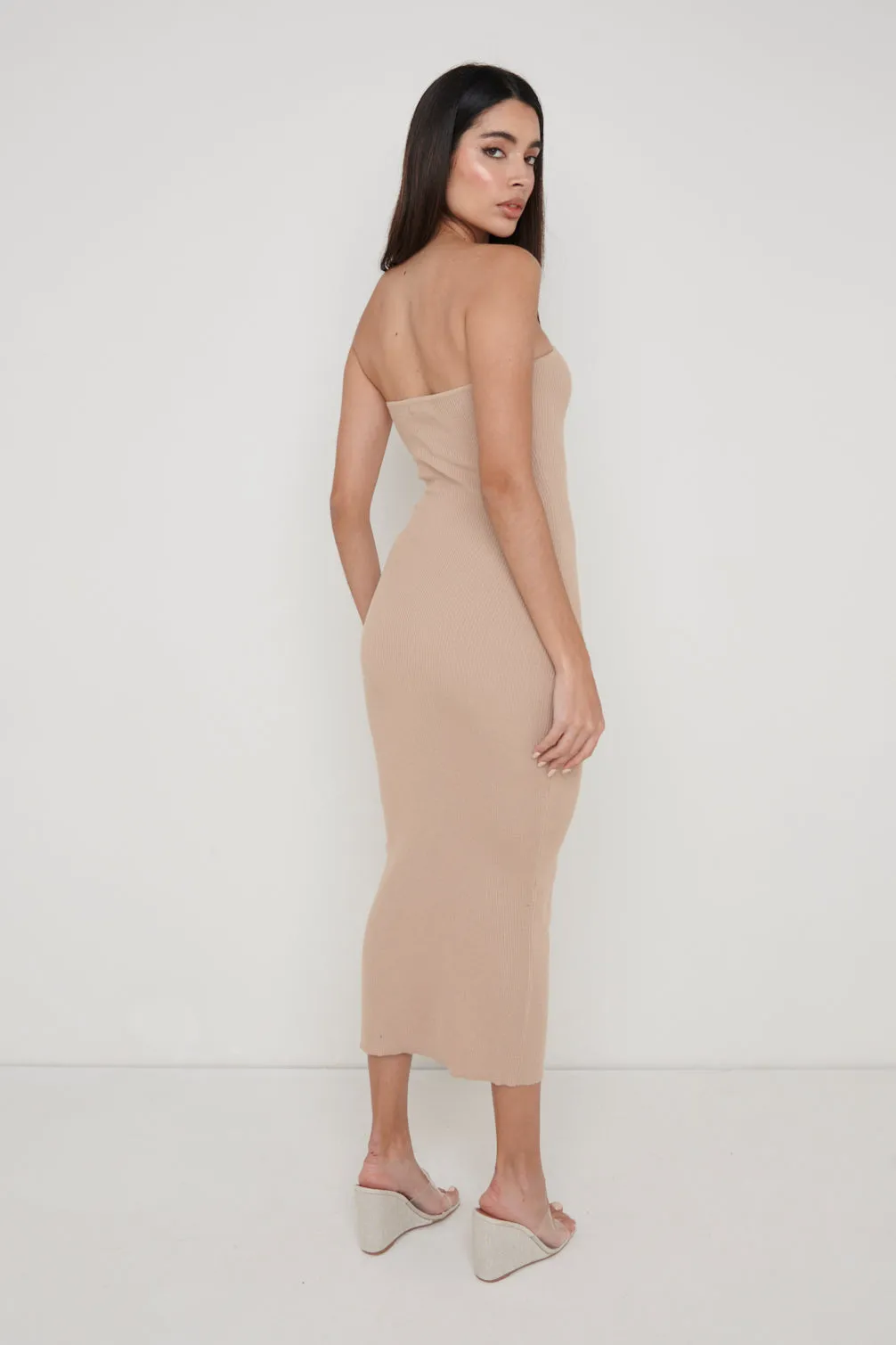 Keira Bandeau Midaxi Knit Dress - Beige