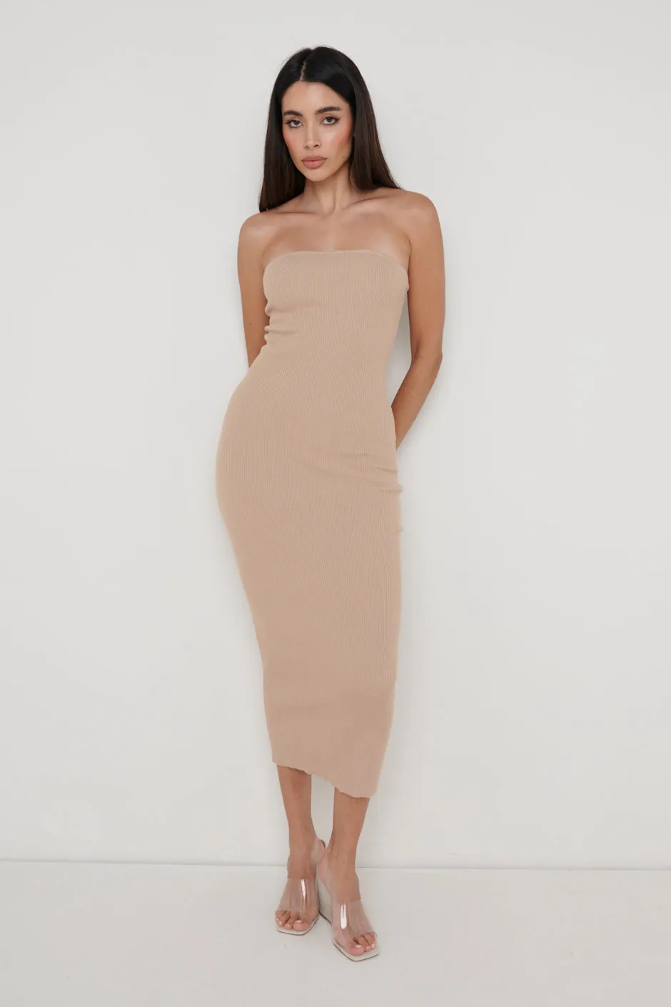 Keira Bandeau Midaxi Knit Dress - Beige