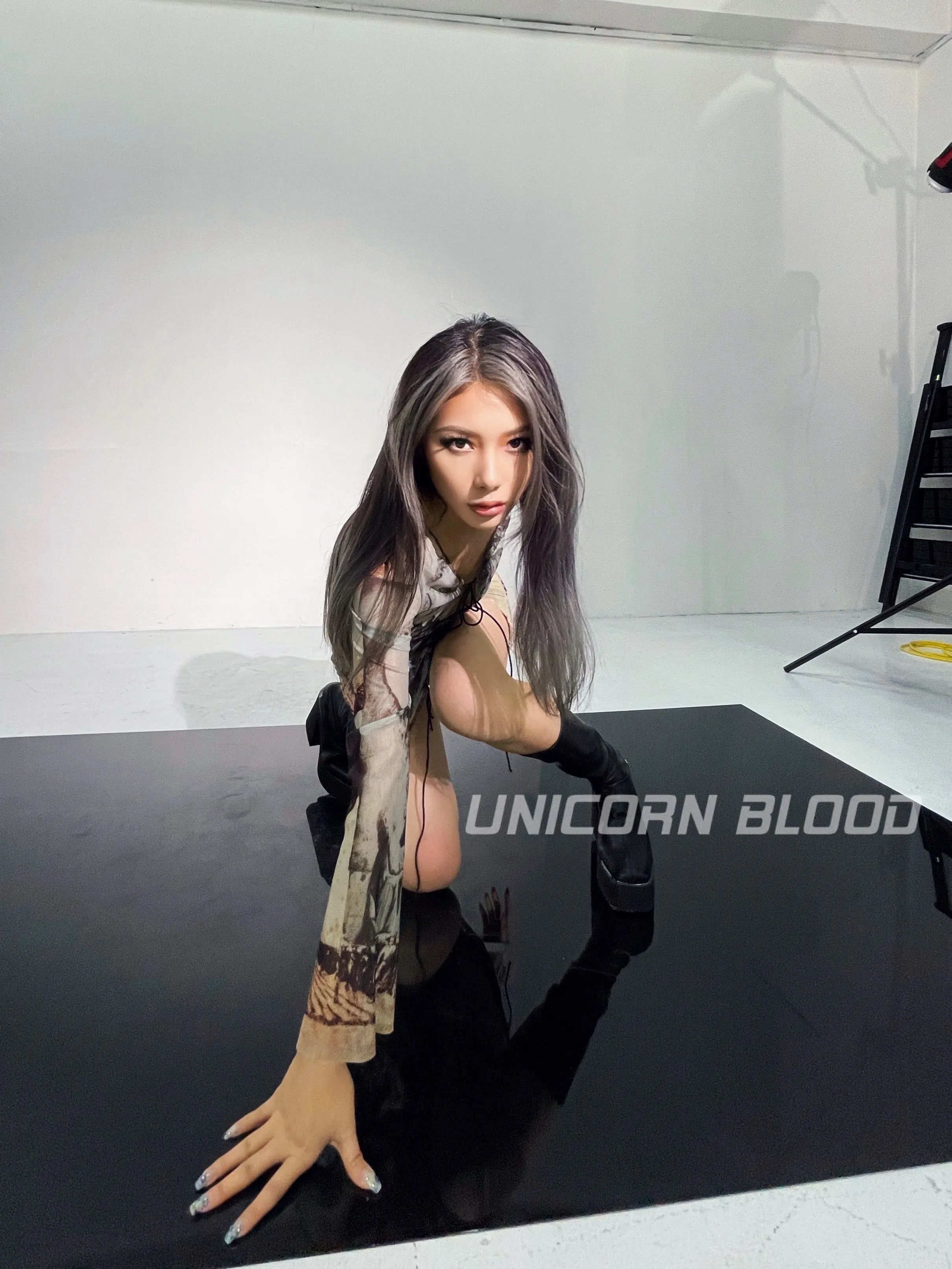 Kenza Printed Grey Unicorn Blood Top