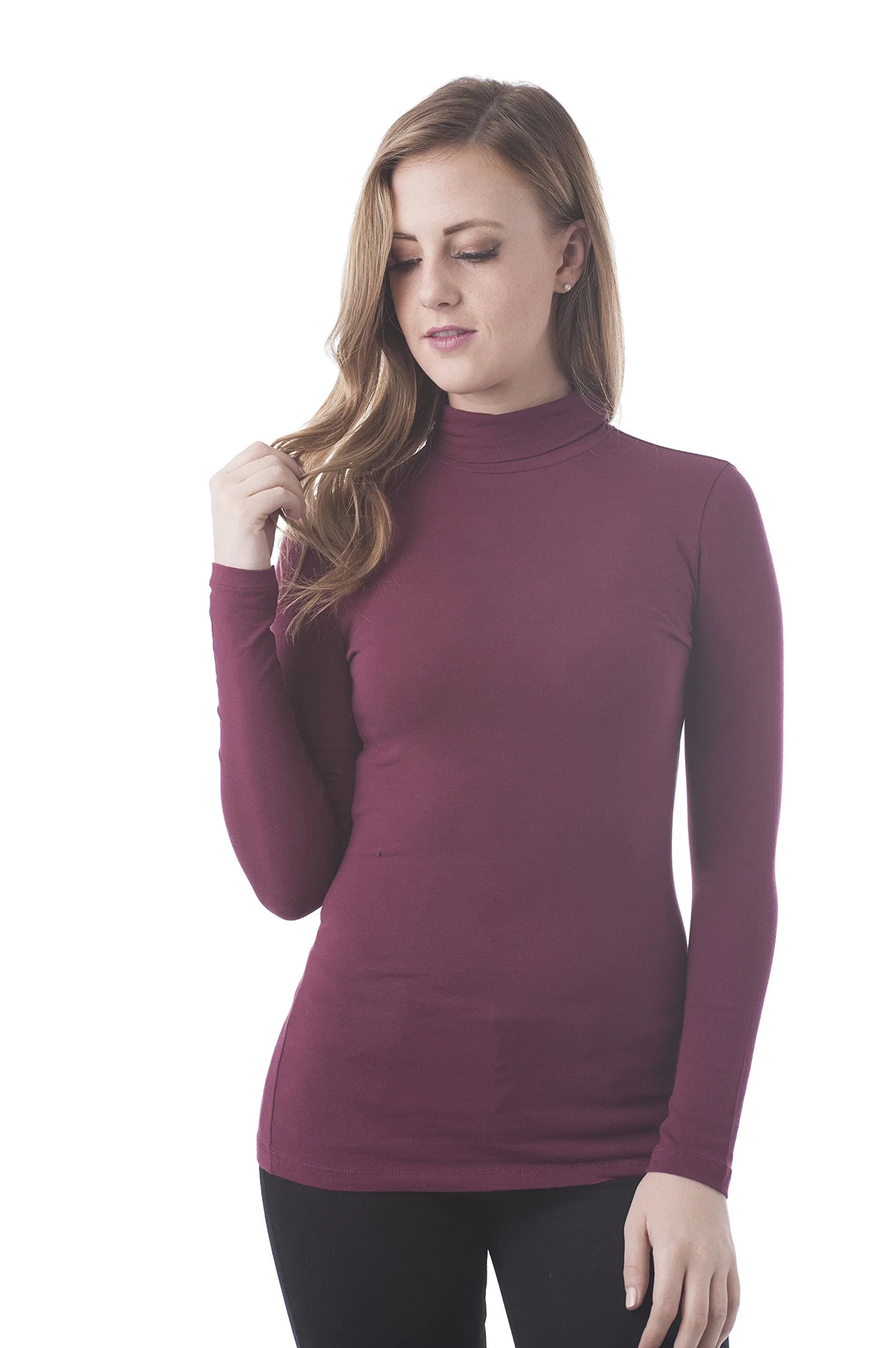 Khanomak Women's Long Sleeve Plain Turtle Neck Top Shirt