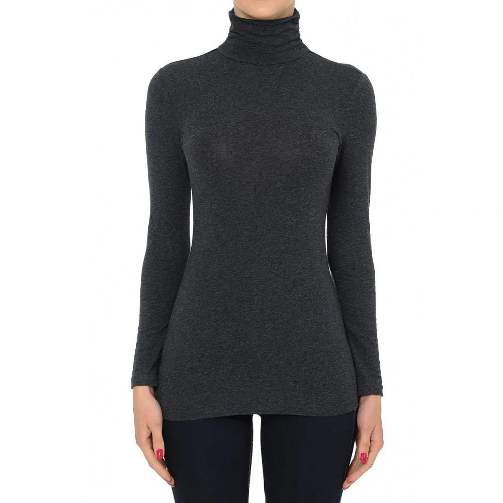 Khanomak Women's Long Sleeve Plain Turtle Neck Top Shirt