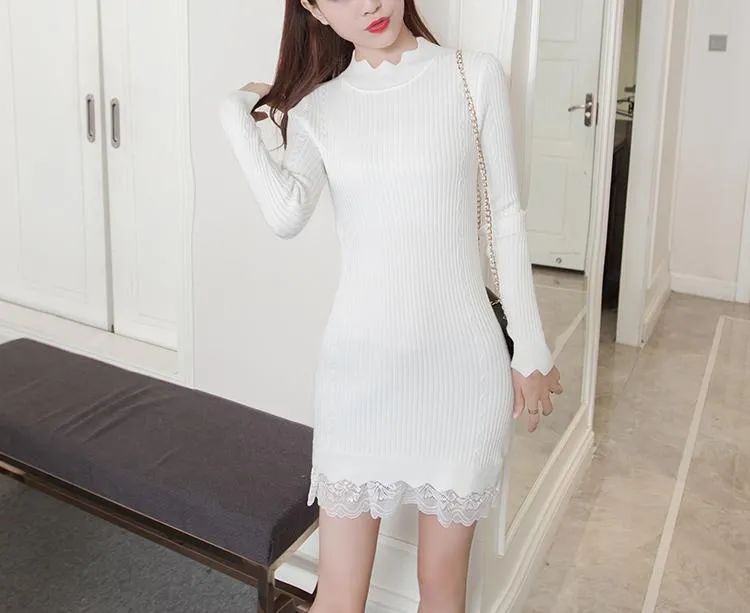 Knit Stitching Lace Bodycon Dress