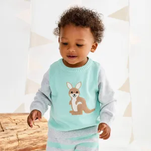 Knit Sweater with Kangaroo Applique Mint