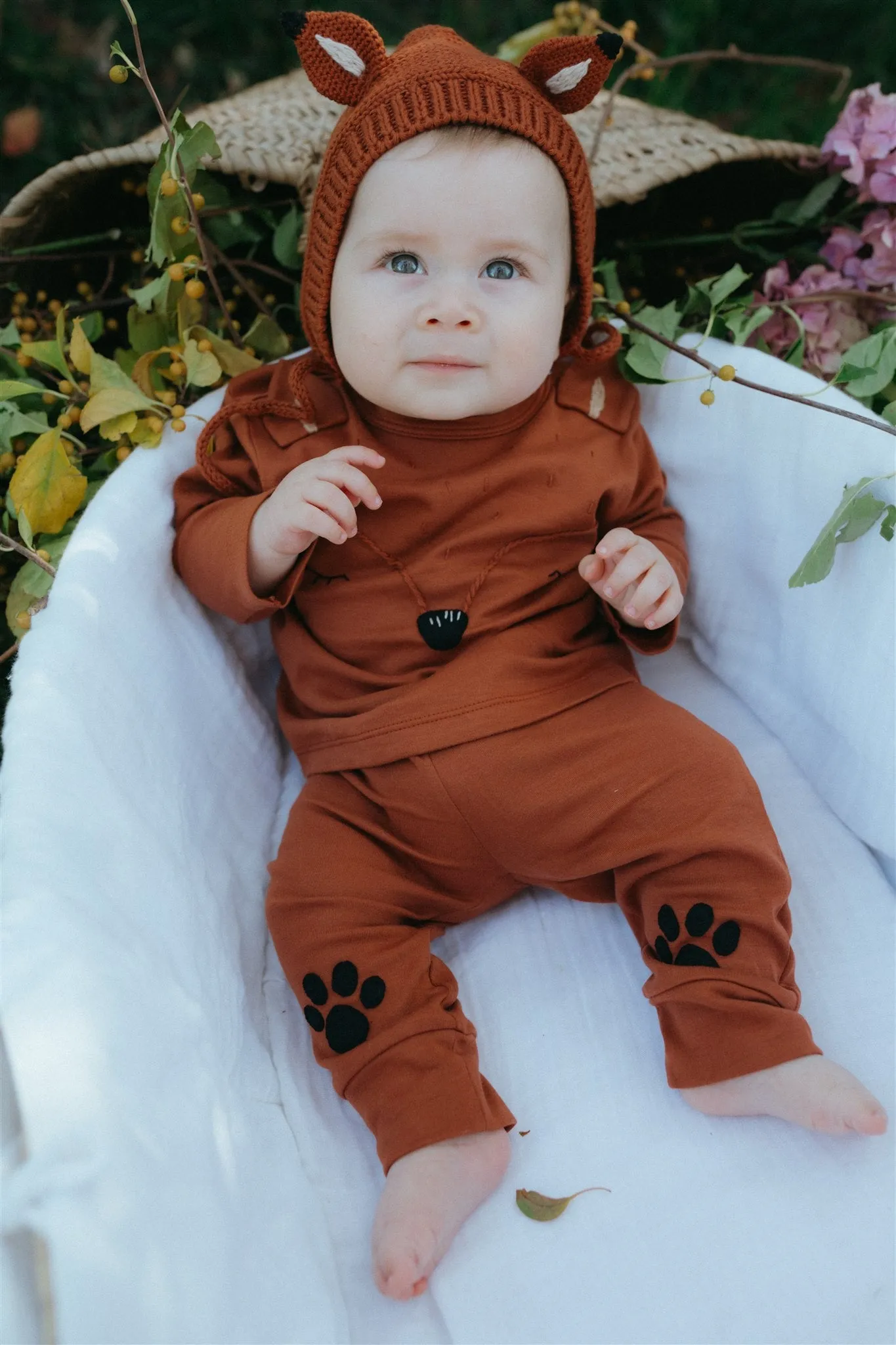 Knitted Fox Bonnet - Rust