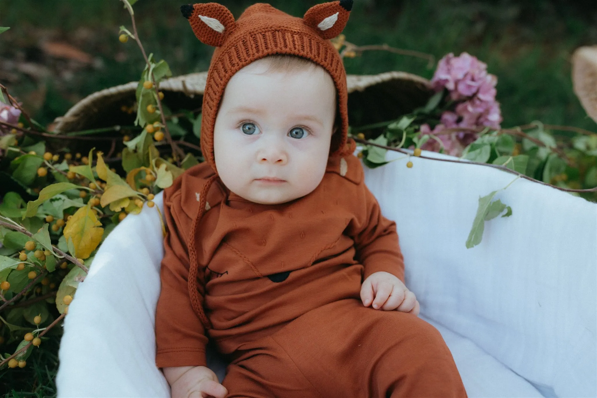 Knitted Fox Bonnet - Rust
