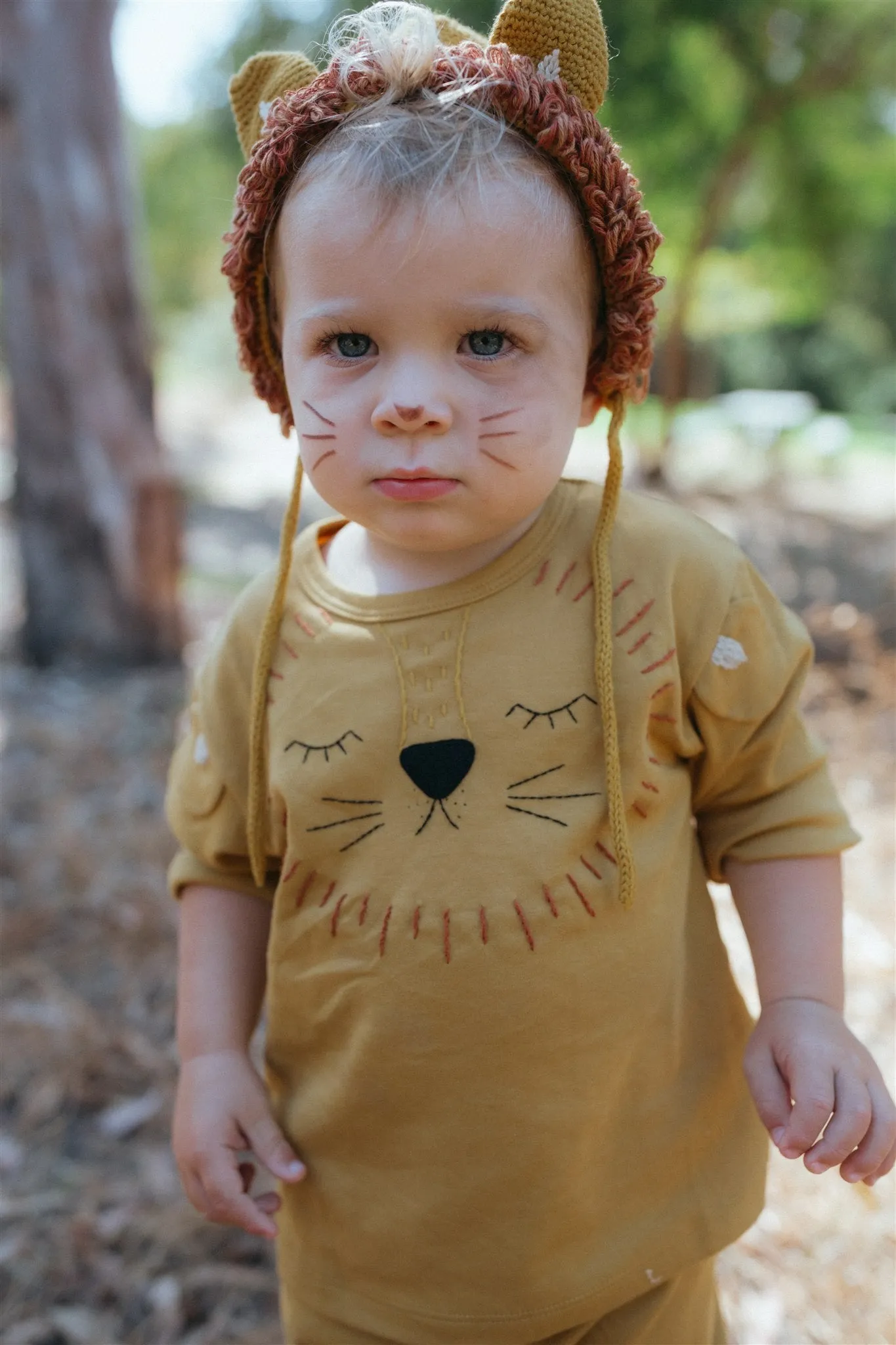 Knitted Lion Bonnet - Mustard