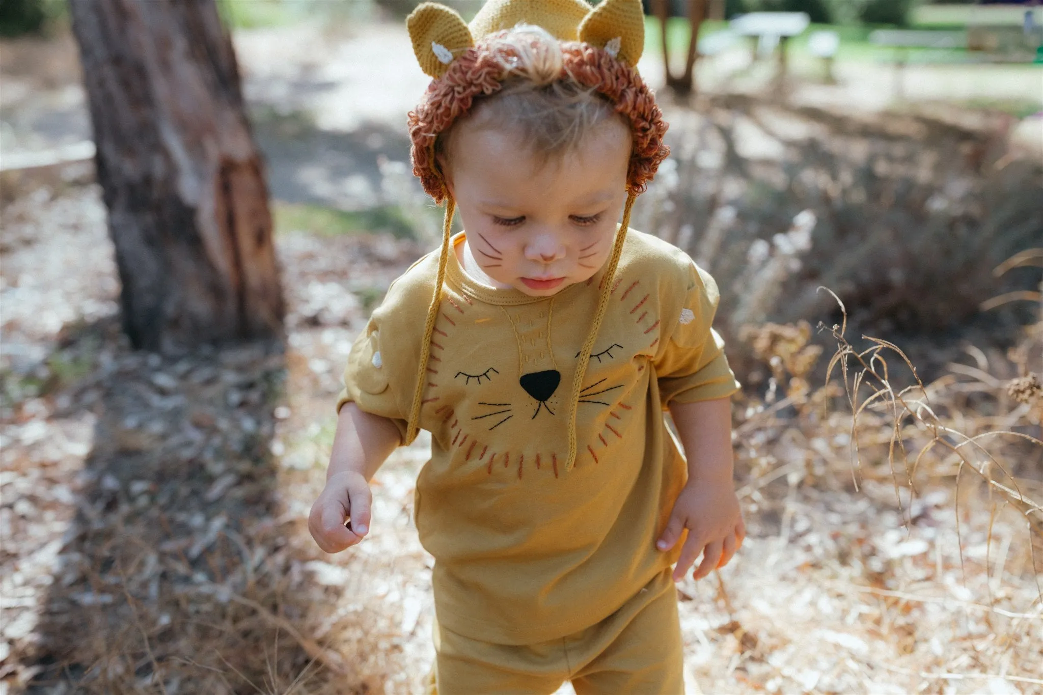 Knitted Lion Bonnet - Mustard
