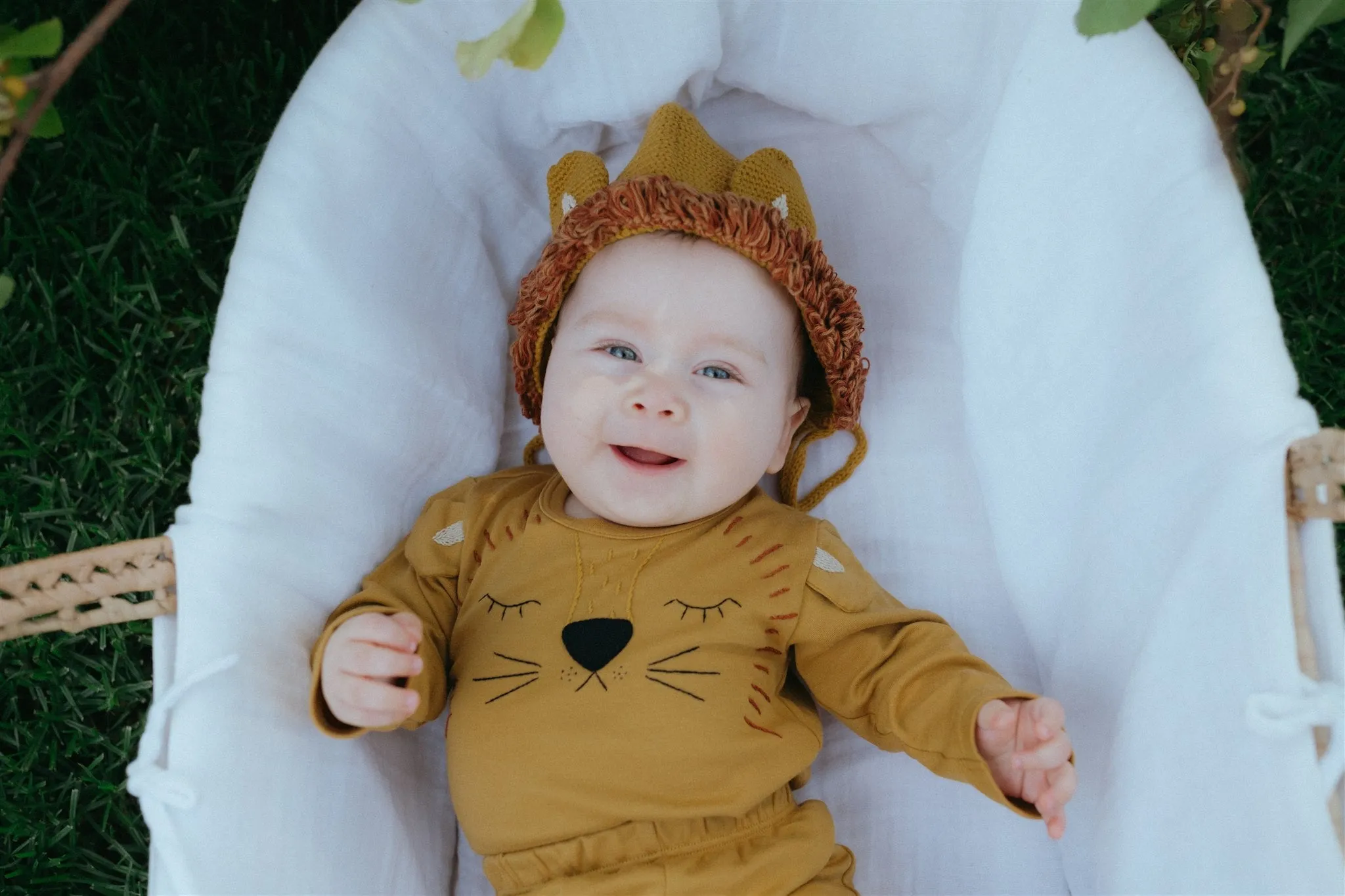 Knitted Lion Bonnet - Mustard