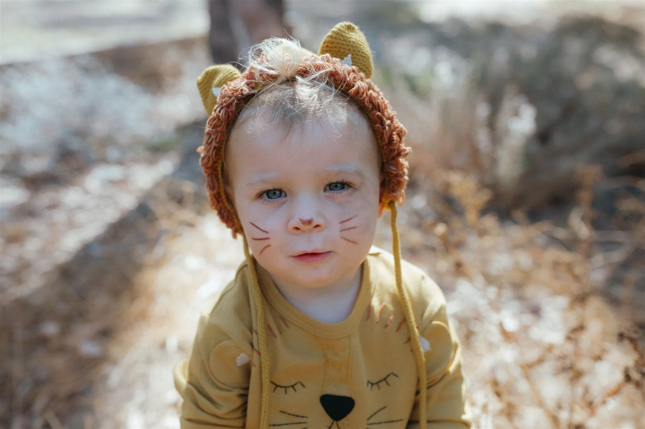 Knitted Lion Bonnet - Mustard