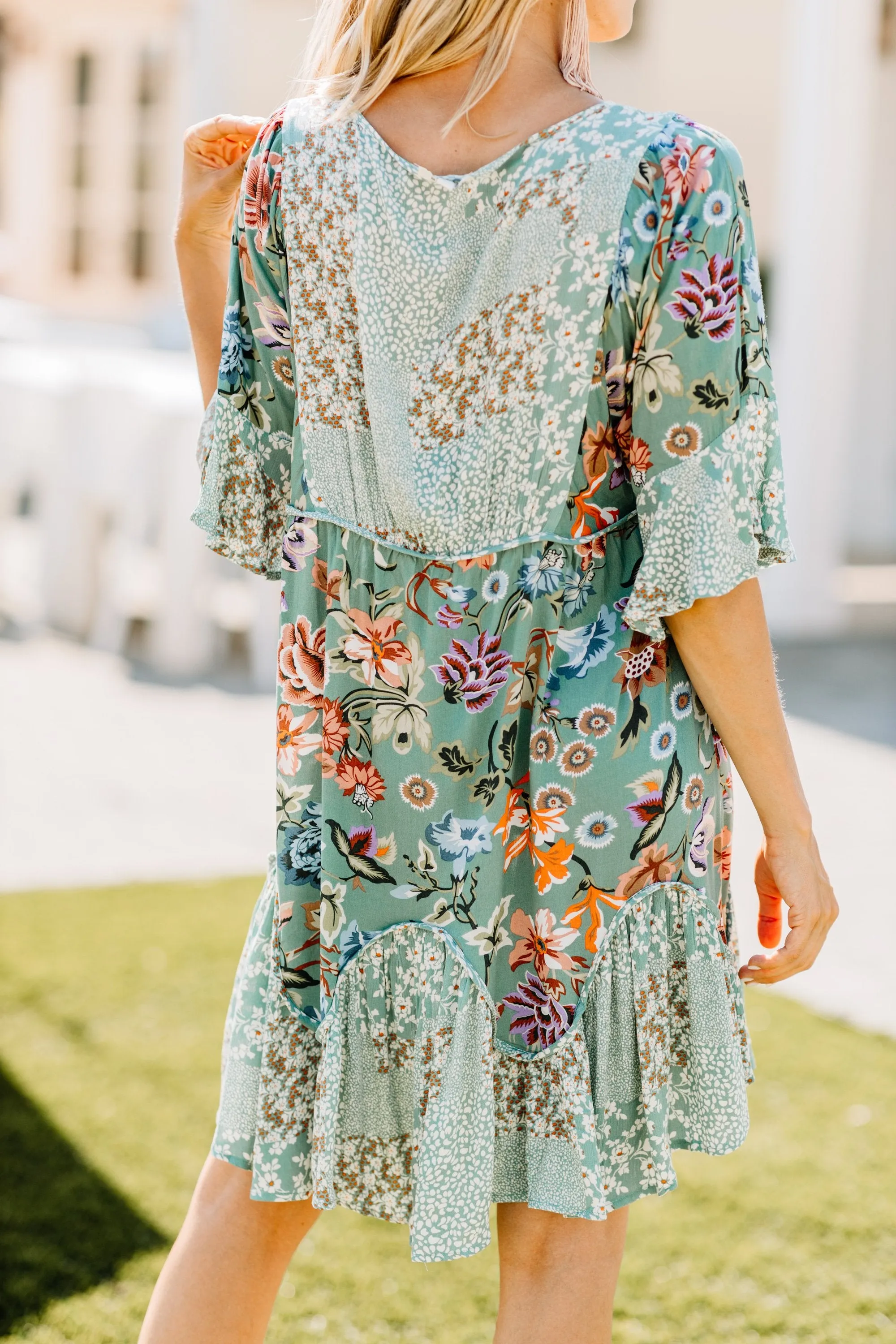Know Your Way Seafoam Green Mixed Floral Dress