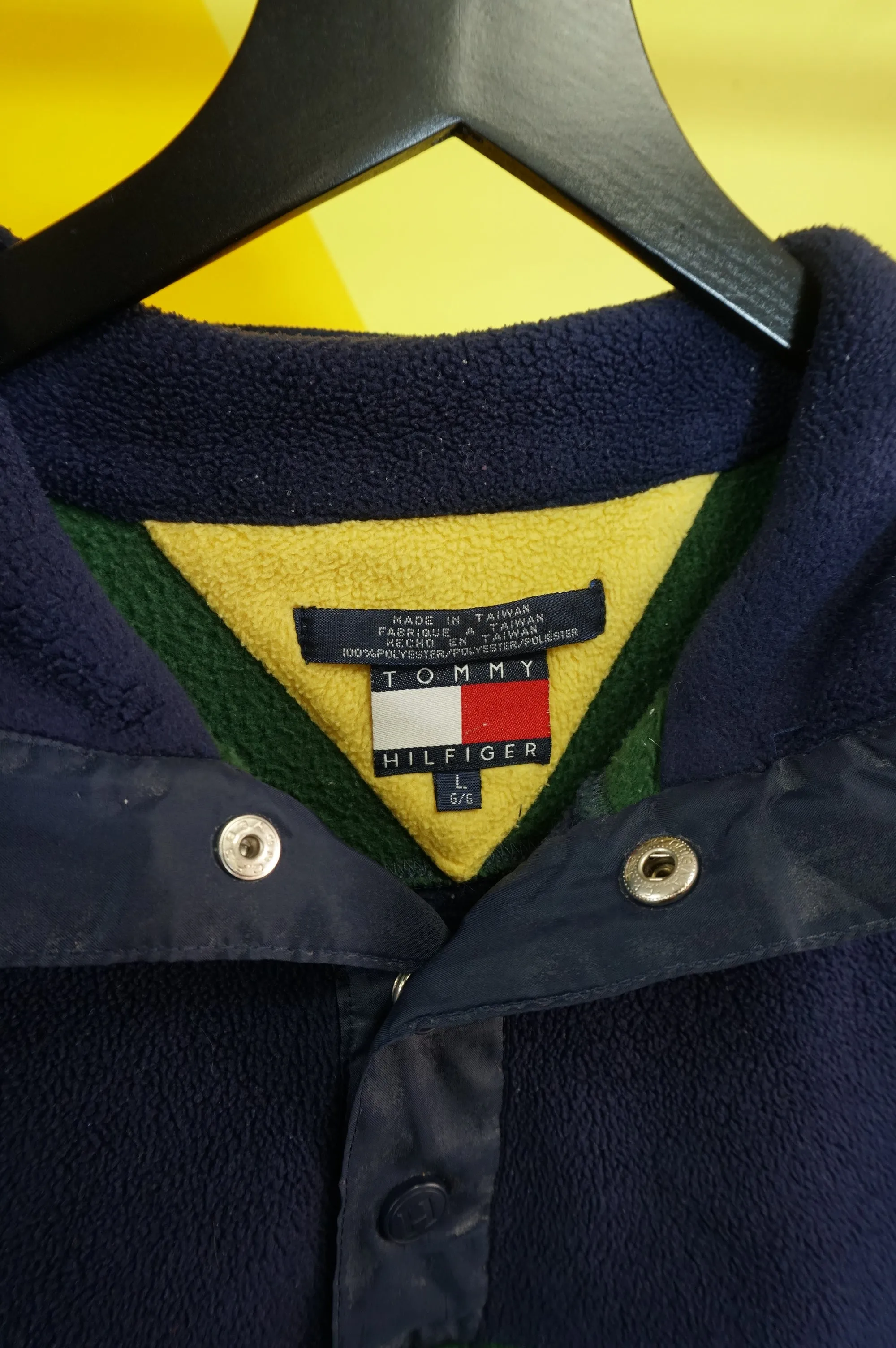 (L) Vtg Tommy Hilfiger Striped Fleece Pullover