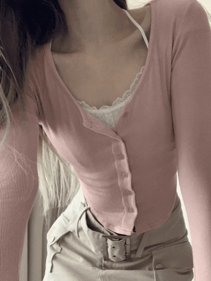 Lace Pink Knit Crop Top