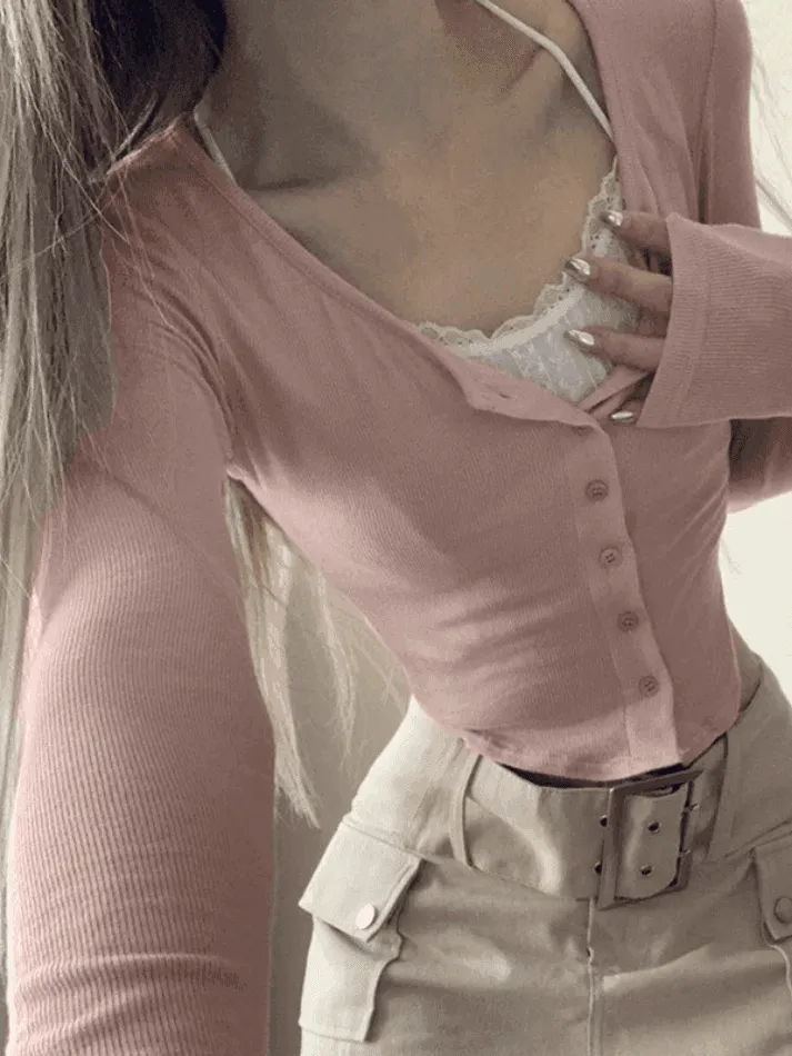 Lace Pink Knit Crop Top