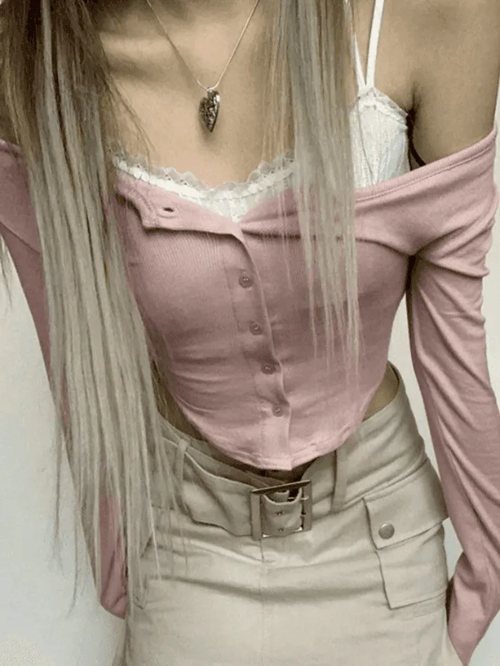 Lace Pink Knit Crop Top