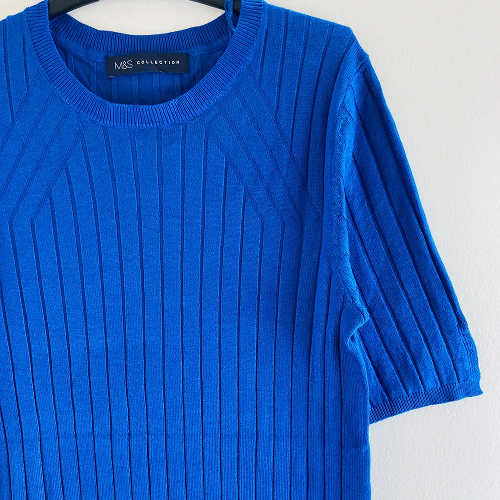 Ladies Short Sleeve Ribbed Knit Sweater Jumper
