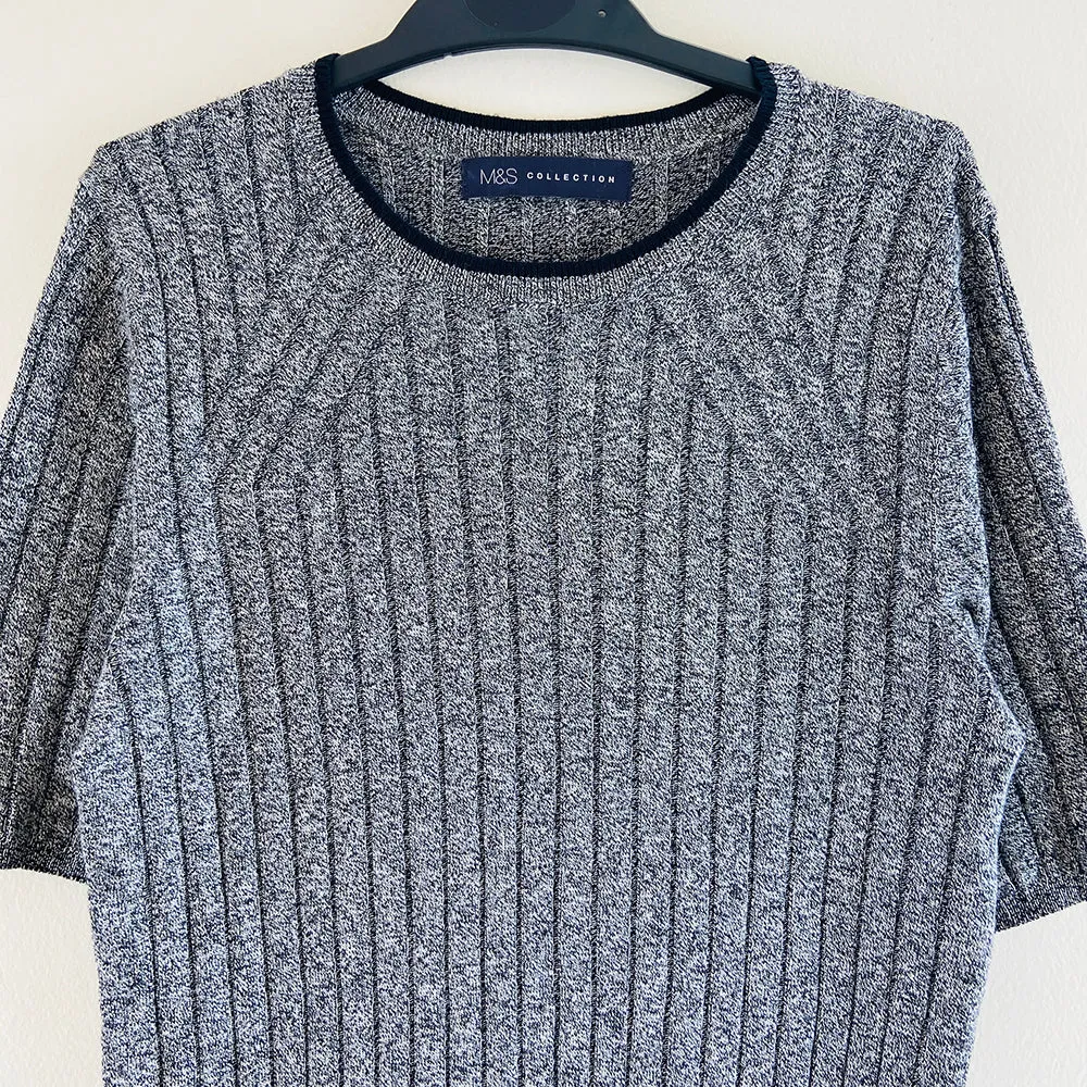 Ladies Short Sleeve Ribbed Knit Sweater Jumper
