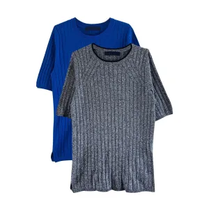 Ladies Short Sleeve Ribbed Knit Sweater Jumper