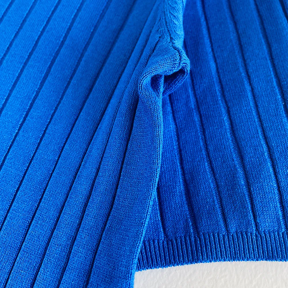 Ladies Short Sleeve Ribbed Knit Sweater Jumper