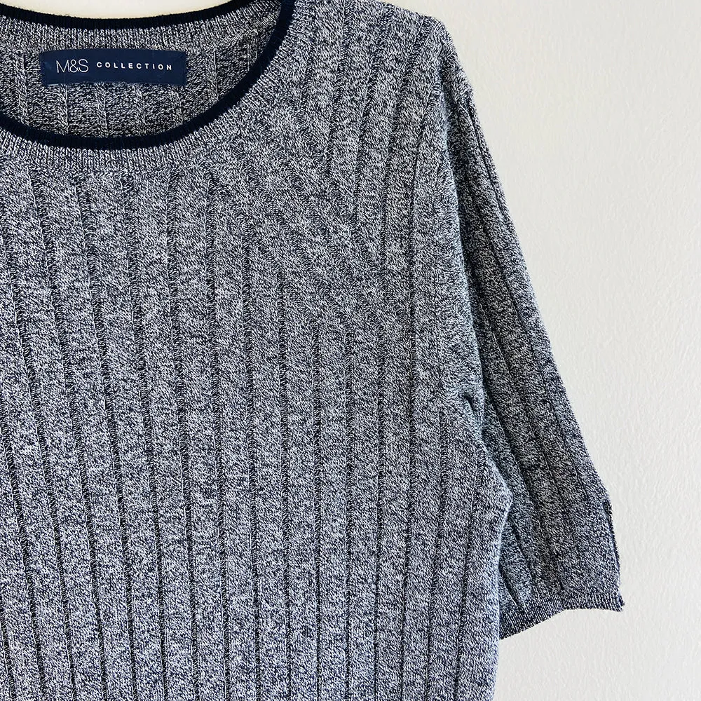 Ladies Short Sleeve Ribbed Knit Sweater Jumper