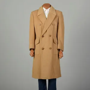 Large 1970s Coat Double Breasted Tan Winter Overcoat