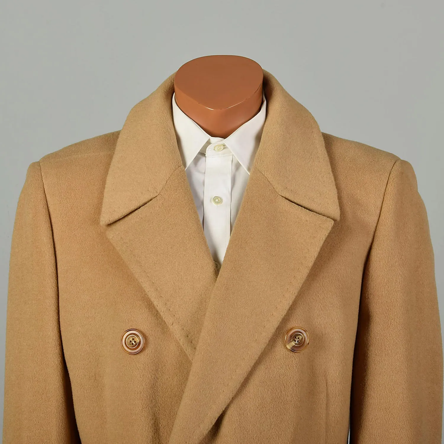 Large 1970s Coat Double Breasted Tan Winter Overcoat