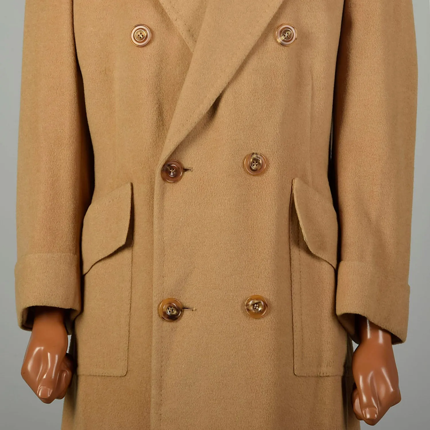 Large 1970s Coat Double Breasted Tan Winter Overcoat