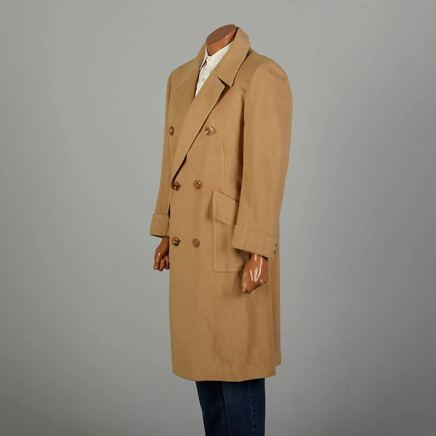 Large 1970s Coat Double Breasted Tan Winter Overcoat