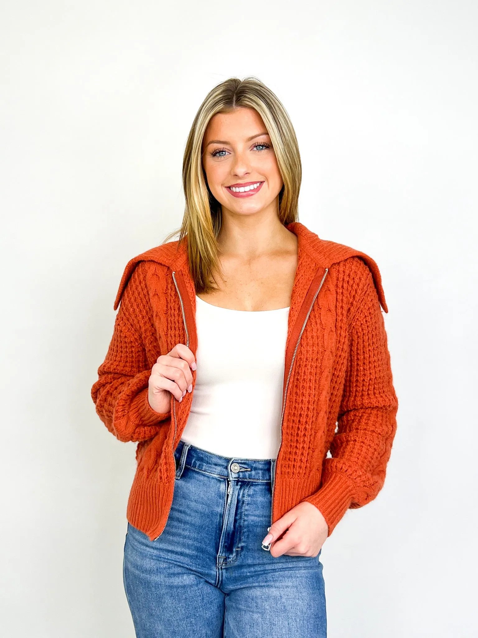 Laurie - Cable Knit Zipper Cardigan