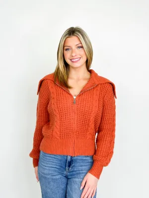 Laurie - Cable Knit Zipper Cardigan