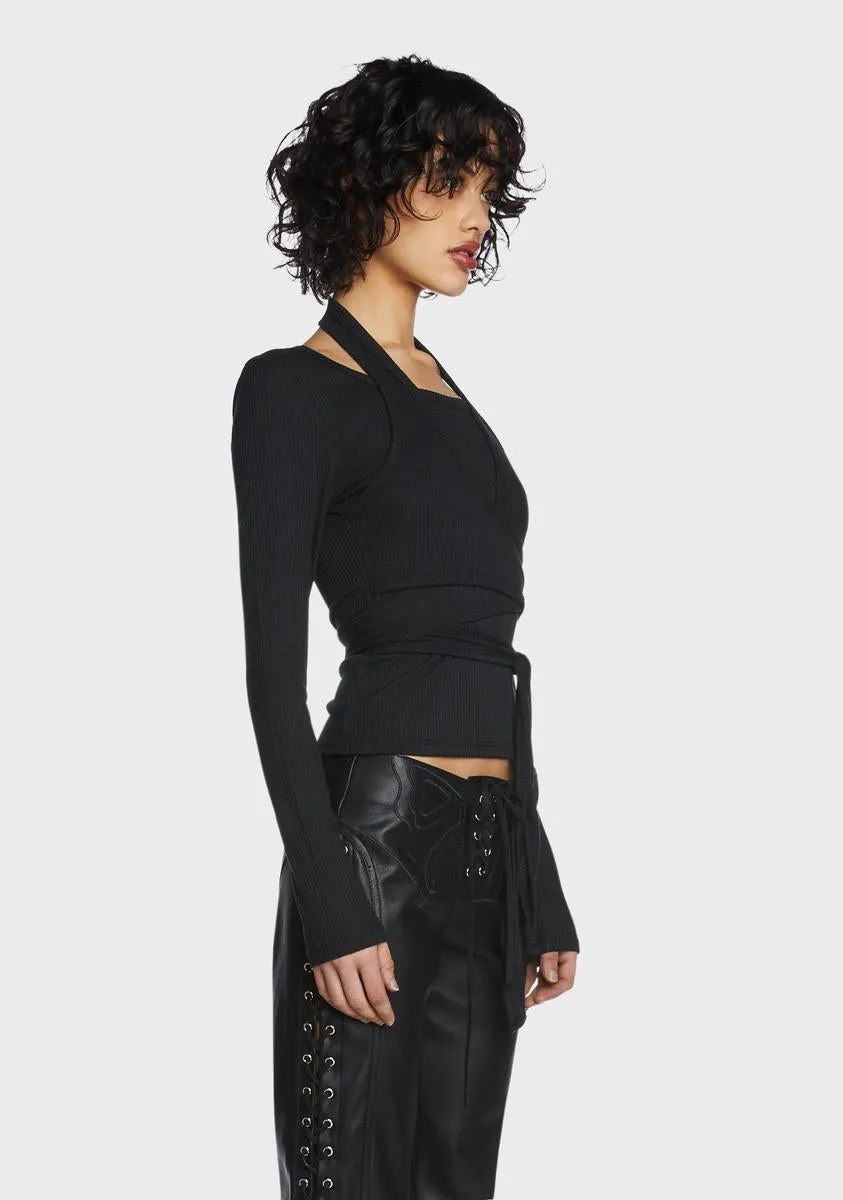Layered Halter Ribbed Knit Top