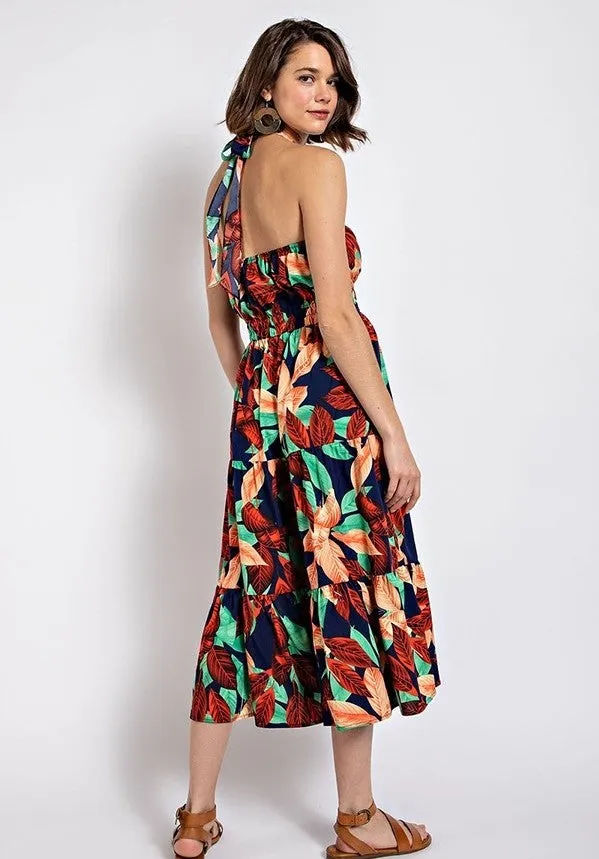 Leaf Print Halter Dress