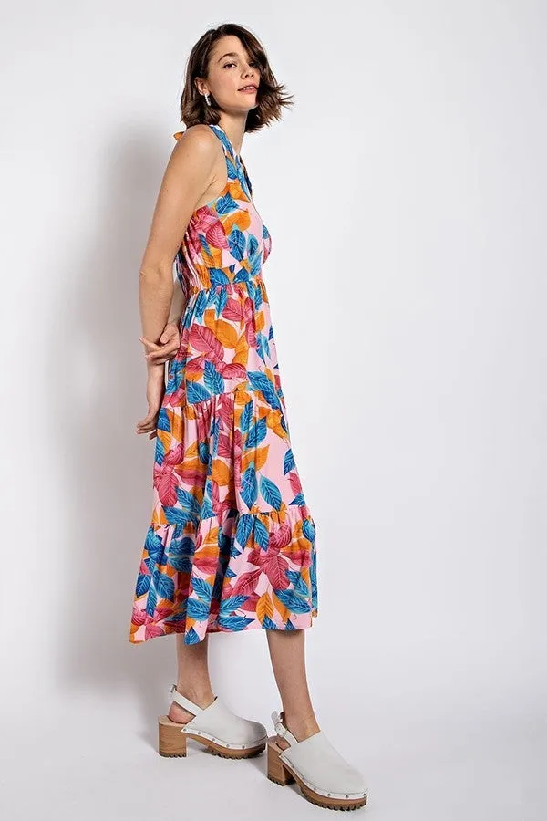 Leaf Print Halter Dress