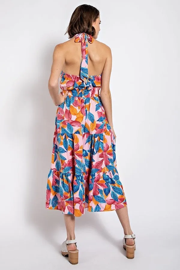 Leaf Print Halter Dress