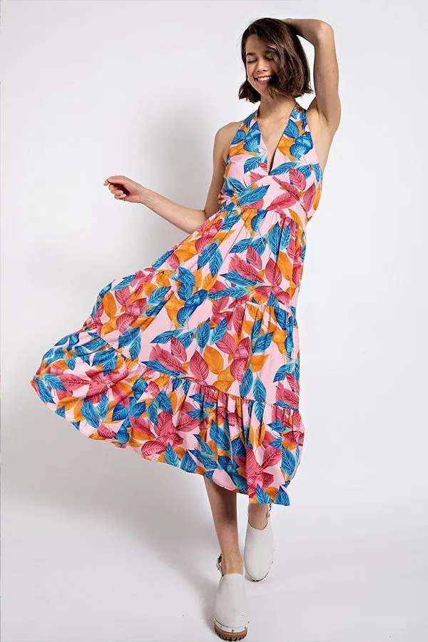 Leaf Print Halter Dress