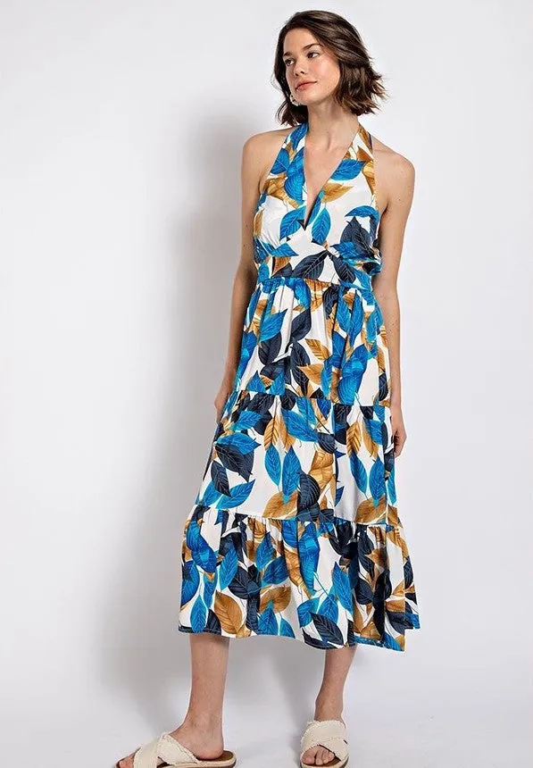 Leaf Print Halter Dress