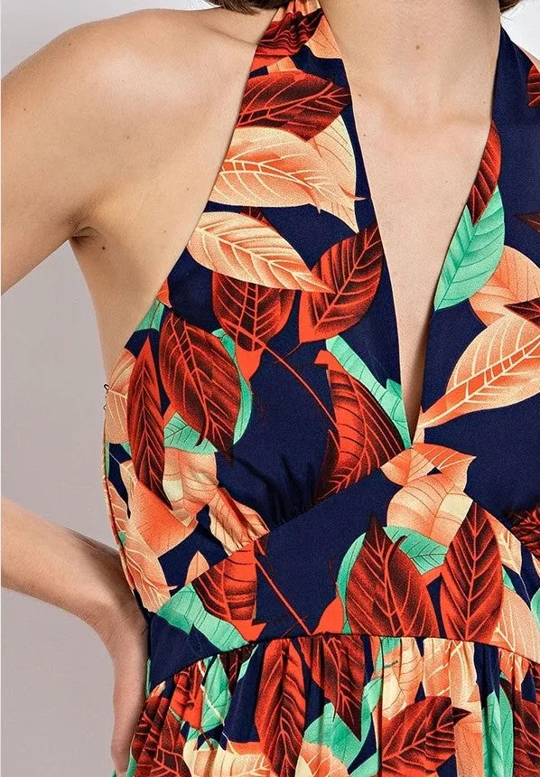Leaf Print Halter Dress