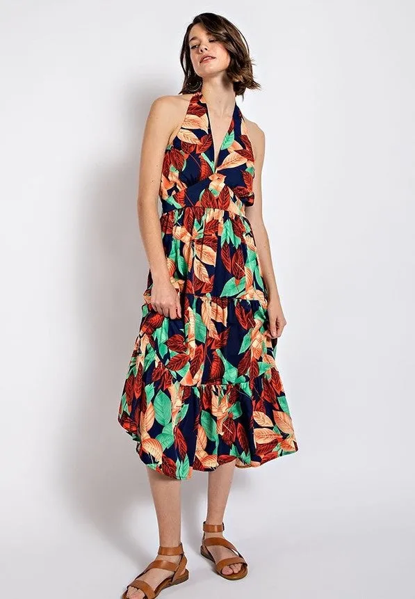 Leaf Print Halter Dress