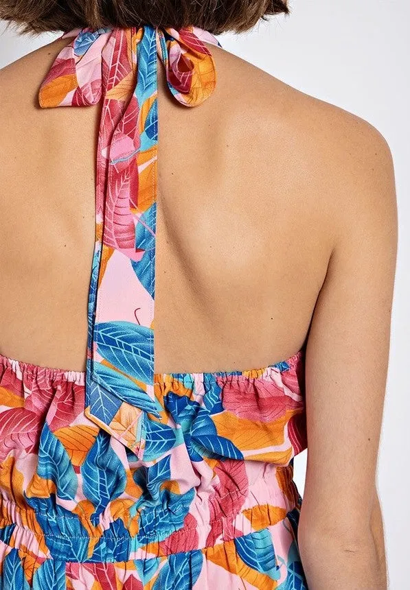 Leaf Print Halter Dress
